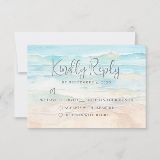 Watercolor Beach Wedding RSVP Reply Card (Vorderseite)