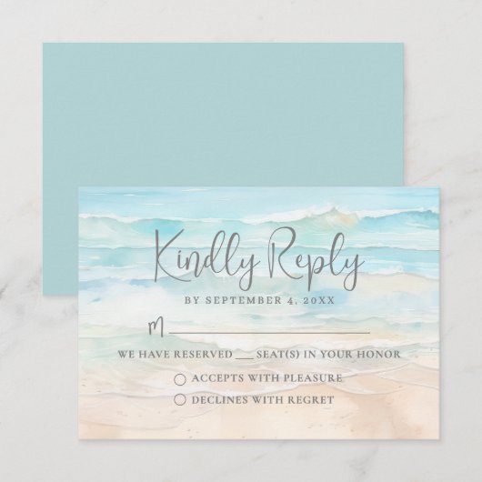 Watercolor Beach Wedding RSVP Reply Card Karte (Vorne/Hinten)