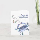 Watercolor Beach Weihnachtskarten Blue Crab Dankeskarte (Vorderseite)