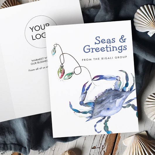 Watercolor Beach Weihnachtskarten Blue Crab Dankeskarte