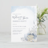 Watercolor Beach Welcome to the Shore Dinner Einladung (Stehend Vorderseite)