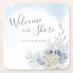 Watercolor Beach Welcome to the Shore Dinner Rechteckiger Pappuntersetzer<br><div class="desc">Welcome family and friends to the shore with a summer coastal themed dinner party. These lovely modern watercolor beach dinner party napkins feature an ocean themed design with a variety of delicate seashells,  and coral.</div>