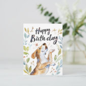 Watercolor-Beagle-Hund-Geburtstag Postkarte (Stehend Vorderseite)