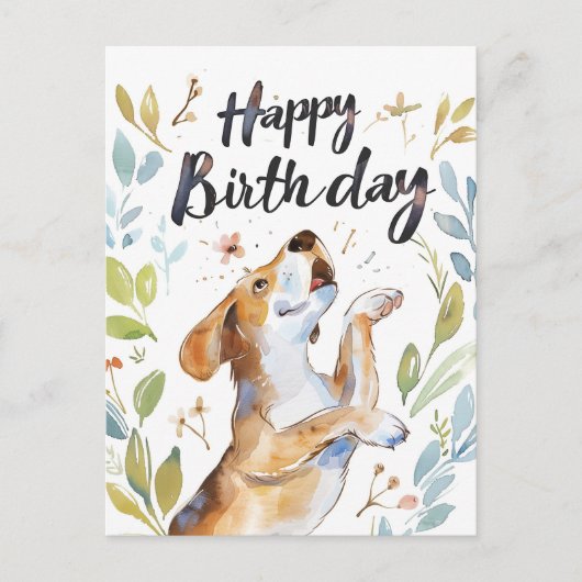 Watercolor-Beagle-Hund-Geburtstag Postkarte (Vorderseite)