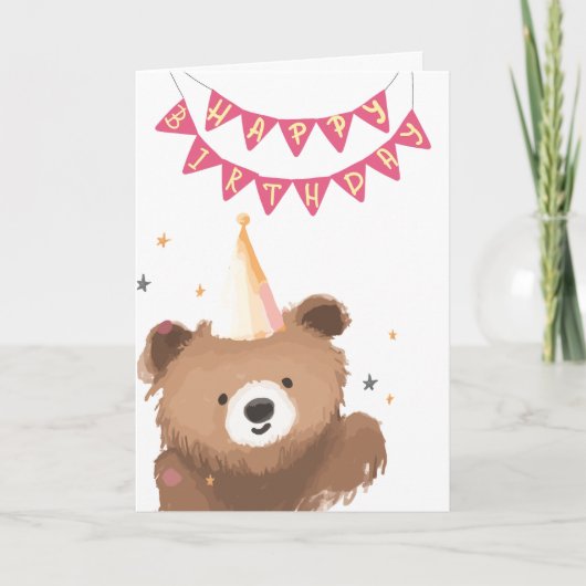 Watercolor Bear Birthday Greeting Karte (Vorderseite)