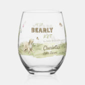 Watercolor Bear Cub Bearly Wait Welcome Weinglas Ohne Stiel (Vorderseite)