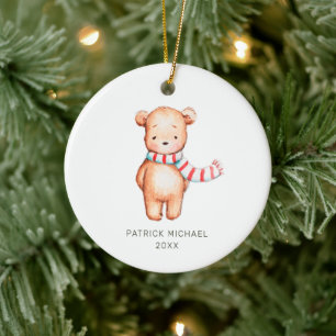 Watercolor Bear Personalisiert Baby's 1. Weihnacht Keramik Ornament