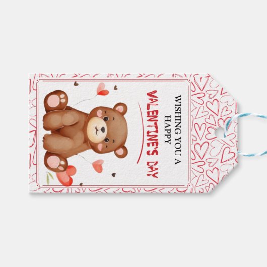 Watercolor Bear Valentine's Day Geschenkanhänger (Vorderseite (Horizontal))