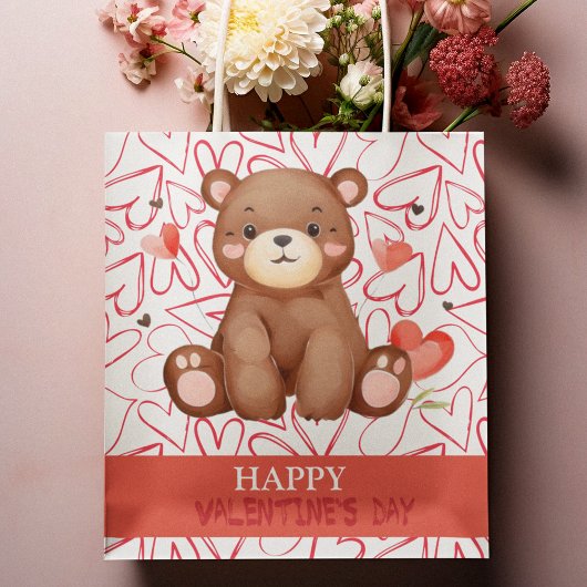Watercolor Bear Valentine's Day Mittlere Geschenktüte