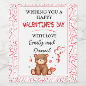 Watercolor Bear Valentine's Day Weinetikett (Einzelnes Label)