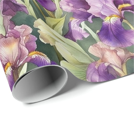 Watercolor Bearded Iris Wrapping Paper Roll Geschenkpapier (Rolleneckpunkt)