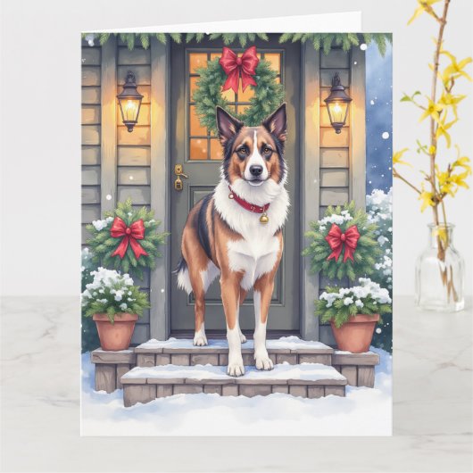 Watercolor Beauceron Rustic Porch Christmas Karte (Gelbe Blume)