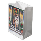 Watercolor Beauceron Rustic Porch Christmas Mittlere Geschenktüte (Rückseite Schrägansicht)