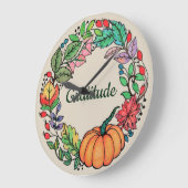 Watercolor Beautiful Pumpkin Wreath with leaves Große Wanduhr (Winkel)