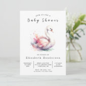 Watercolor-bedienerfreundliche Swan-Babydusche Einladung (Stehend Vorderseite)
