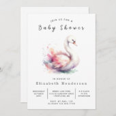 Watercolor-bedienerfreundliche Swan-Babydusche Einladung (Vorne/Hinten)