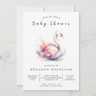 Watercolor-bedienerfreundliche Swan-Babydusche Einladung