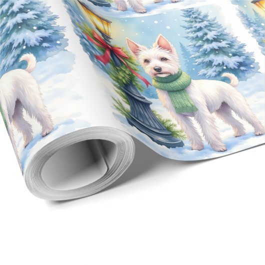 Watercolor Bedlington Terrier Lamppost Christmas Geschenkpapier (Rolleneckpunkt)