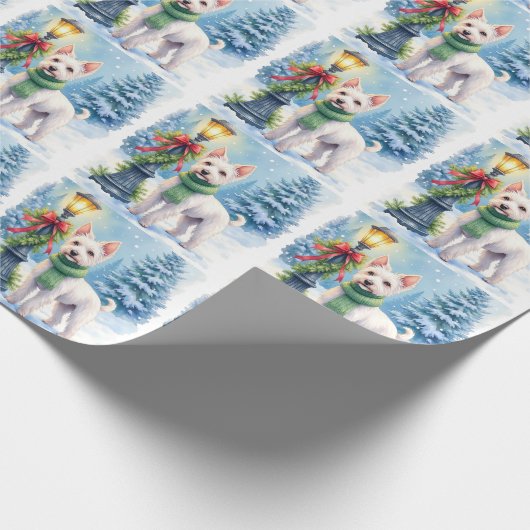 Watercolor Bedlington Terrier Lamppost Christmas Geschenkpapier (Ecke)