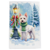 Watercolor Bedlington Terrier Lamppost Christmas Mittlere Geschenktüte (Vorderseite)