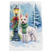 Watercolor Bedlington Terrier Lamppost Christmas Mittlere Geschenktüte (Rückseite)