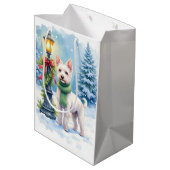 Watercolor Bedlington Terrier Lamppost Christmas Mittlere Geschenktüte (Rückseite Schrägansicht)