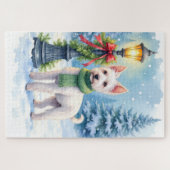 Watercolor Bedlington Terrier Lamppost Christmas Puzzle (Horizontal)