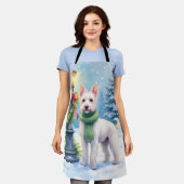 Watercolor Bedlington Terrier Lamppost Christmas Schürze (Getragen)