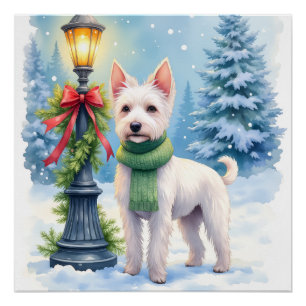 Watercolor Bedlington Terrier Laternenpfosten Weih Poster