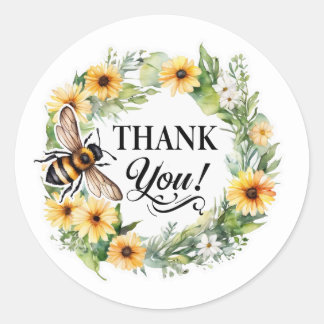 Watercolor Bee Floral Small Business Thank You  Runder Aufkleber