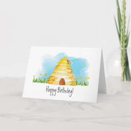 Watercolor Bee Happy Birthday Card Karte