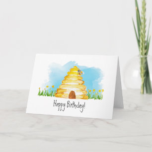 Watercolor Bee Happy Birthday Card Karte
