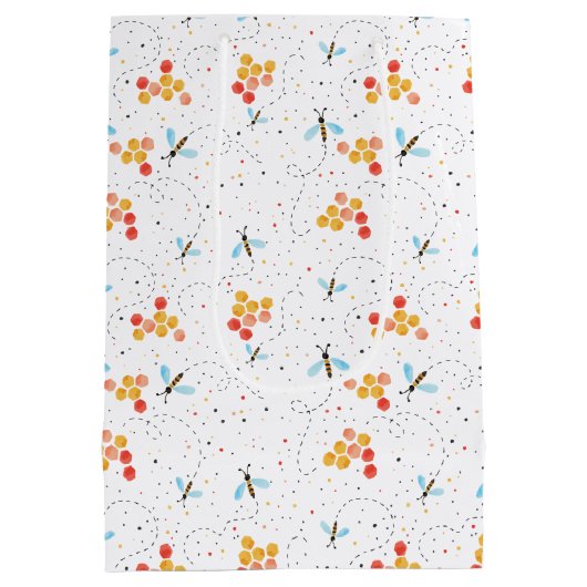 Watercolor Bee Pattern Mittlere Geschenktüte (Rückseite)