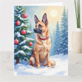 Watercolor Belgian Malinois Evergreen Christmas Karte (Vorderseite)