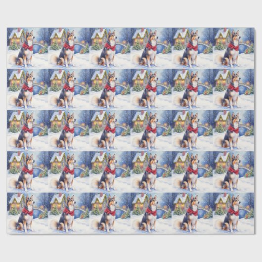 Watercolor Belgian Sheepdog Winter Christmas Geschenkpapier (Flach)