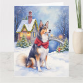 Watercolor Belgian Sheepdog Winter Christmas Karte (Vorderseite)