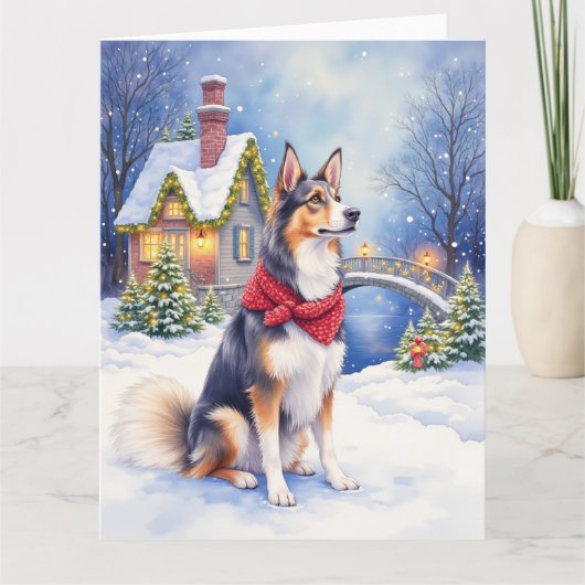 Watercolor Belgian Sheepdog Winter Christmas Karte (Vorderseite)