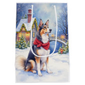 Watercolor Belgian Sheepdog Winter Christmas Mittlere Geschenktüte (Rückseite)