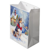 Watercolor Belgian Sheepdog Winter Christmas Mittlere Geschenktüte (Rückseite Schrägansicht)
