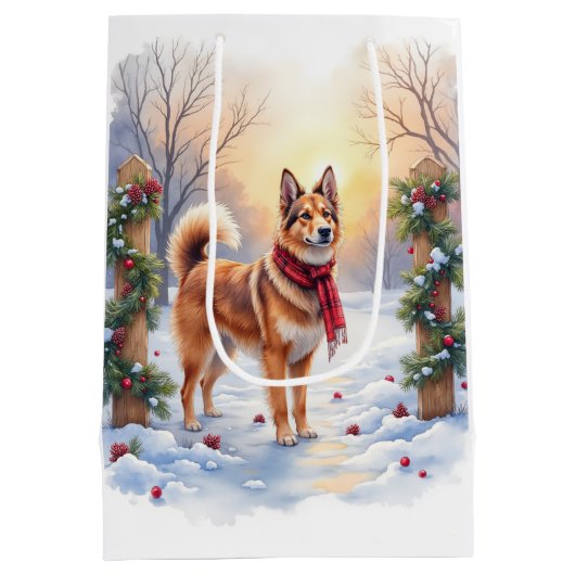 Watercolor Belgian Tervuren Garland Christmas Mittlere Geschenktüte (Rückseite)