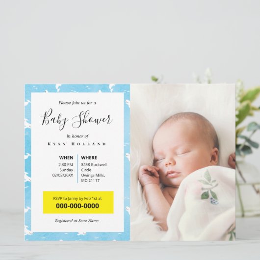 Watercolor Beluga Whale Personalisiertes Foto Einladung (Stehend Vorderseite)