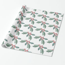 Watercolor bemalt Weihnachts Holly Wrapping Paper Geschenkpapier