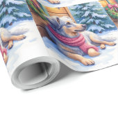 Watercolor Bergamasco Shepherd Cabin Christmas Geschenkpapier (Rolleneckpunkt)