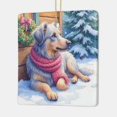 Watercolor Bergamasco Shepherd Cabin Christmas Keramikornament (Links)