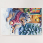 Watercolor Bergamasco Shepherd Cabin Christmas Puzzle (Horizontal)