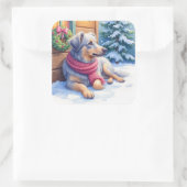 Watercolor Bergamasco Shepherd Cabin Christmas Quadratischer Aufkleber (Tasche)