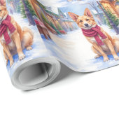 Watercolor Berger Picard Village Square Christmas  Geschenkpapier (Rolleneckpunkt)