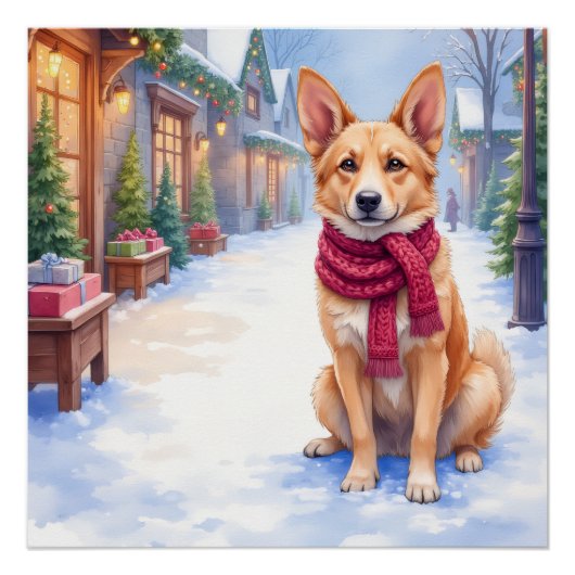 Watercolor Berger Picard Village Square Christmas  Poster (Vorderseite)