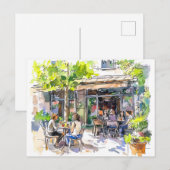 Watercolor Berlin Kreuzberg Sommercafé Postkarte (Vorne/Hinten)
