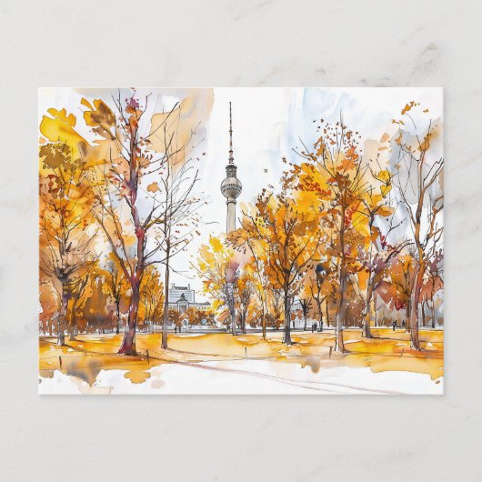 Watercolor Berlin Mitte Herbst-Fernsehturm Postkarte (Vorderseite)